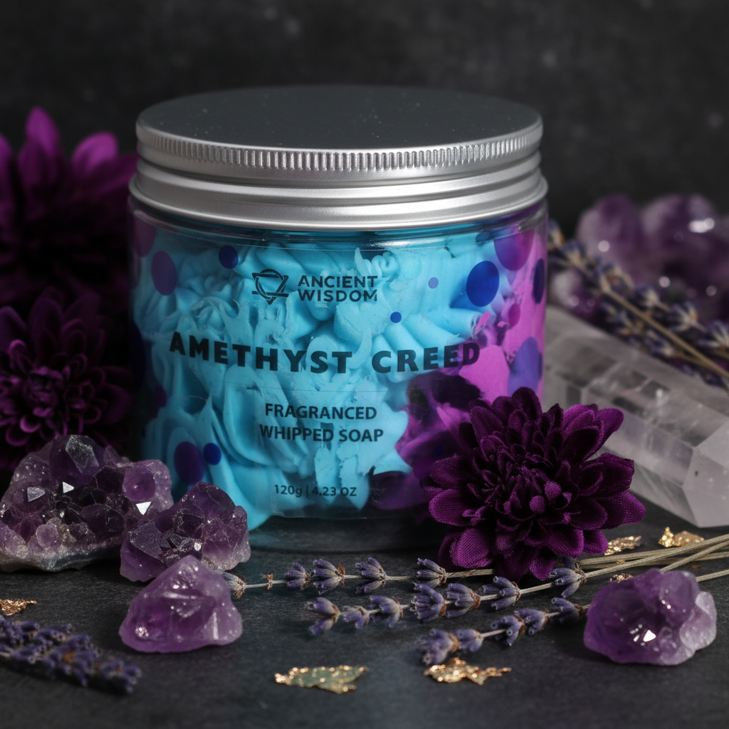 Amethyst Creed Whipped Soap elegant angled close-up