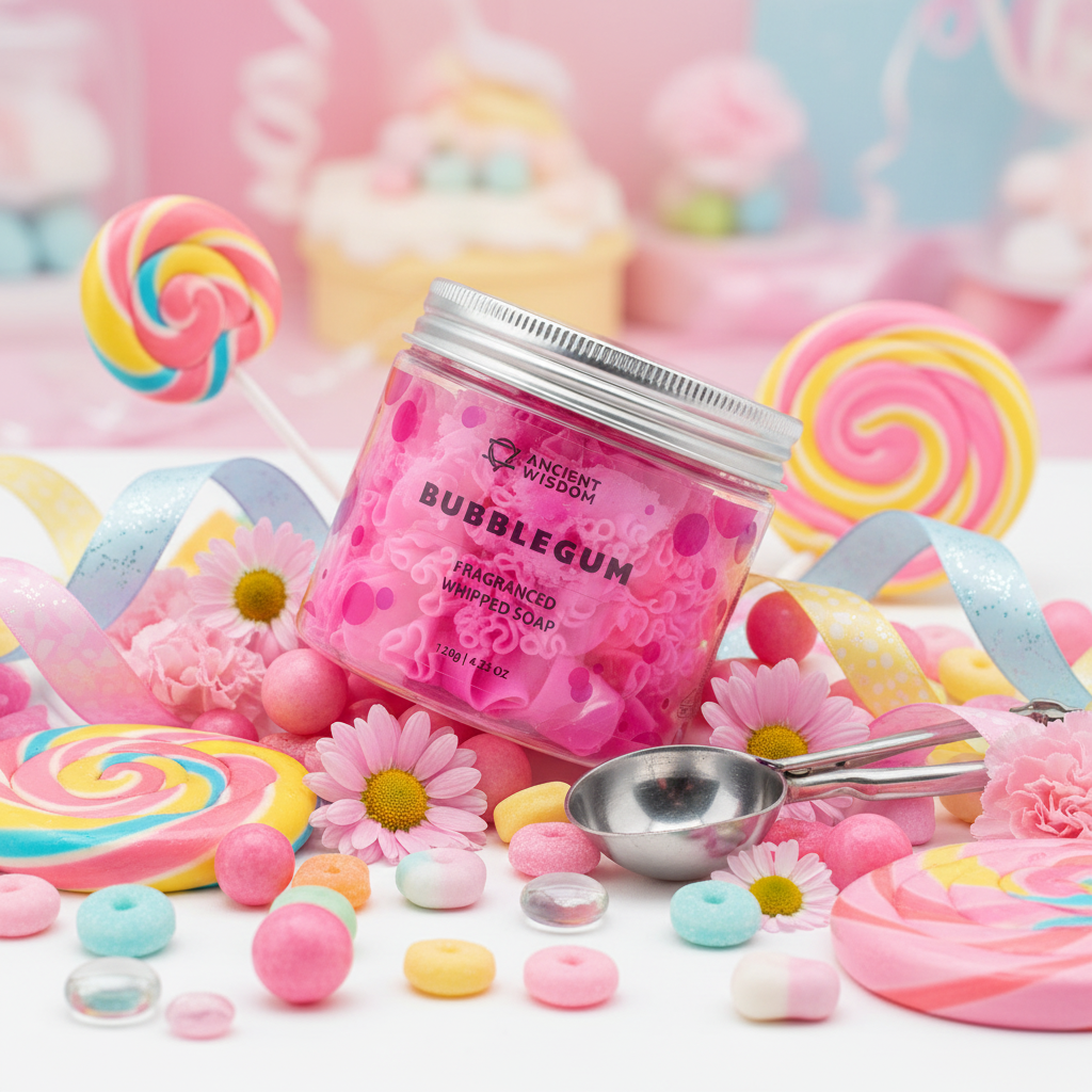 Bubblegum Whipped Soap nostalgic angled close-up