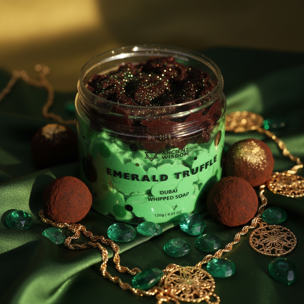 Dubai Emerald Truffle Whipped Soap luxurious angled close-up