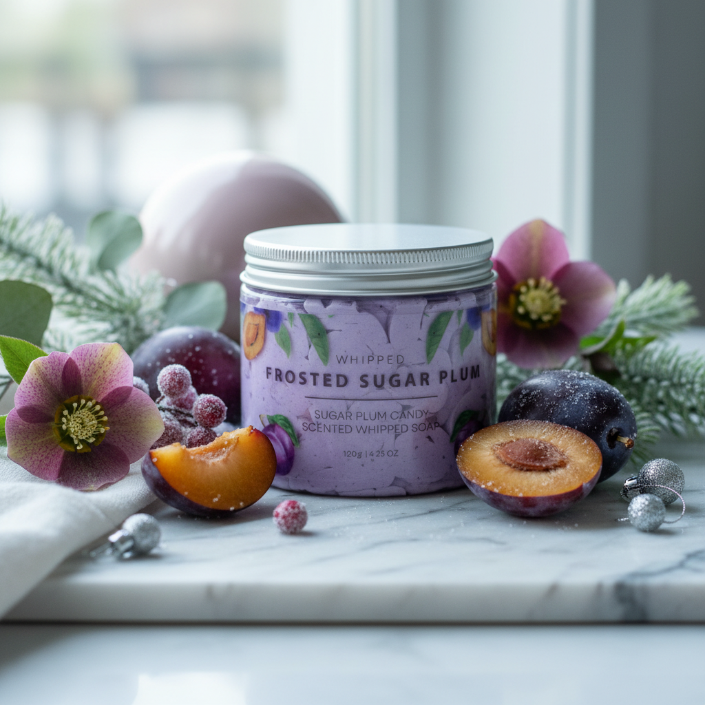 Frosted Sugar Plum Whipped Soap festive close-up