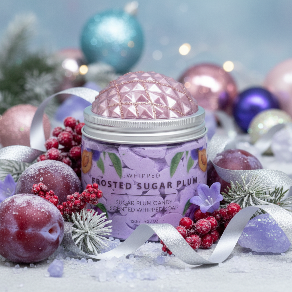 Frosted Sugar Plum Whipped Soap magical angled close-up