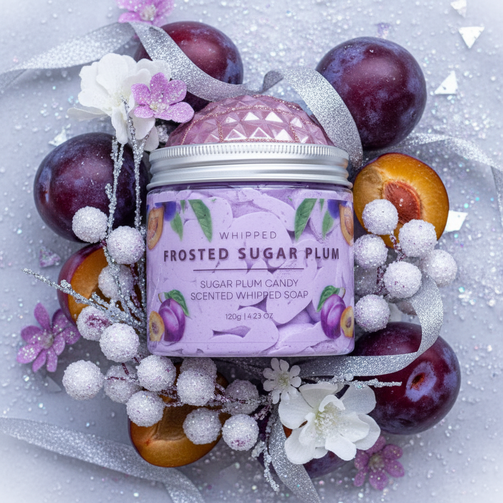 Frosted Sugar Plum Whipped Soap overhead enchanting close-up