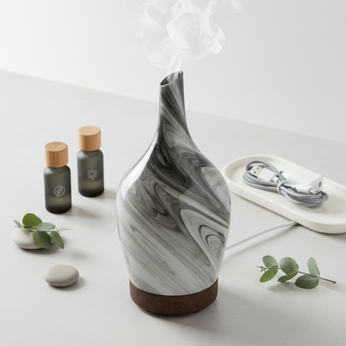 Glass Abstract Grey USB Aroma Atomiser overhead minimalist close-up