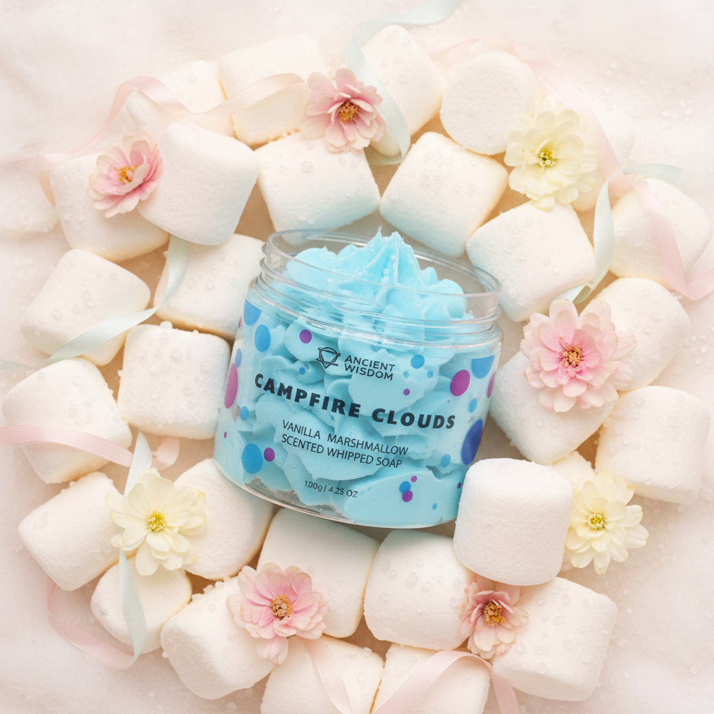 Marshmallow Whipped Soap overhead soft close-up