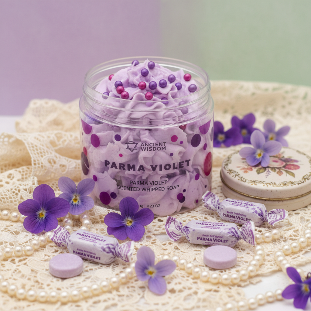 Parma Violet Whipped Soap vintage angled close-up