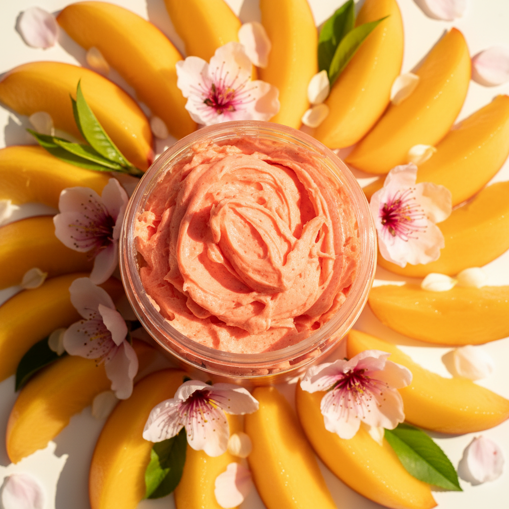 Peach Whipped Soap overhead sun-kissed close-up