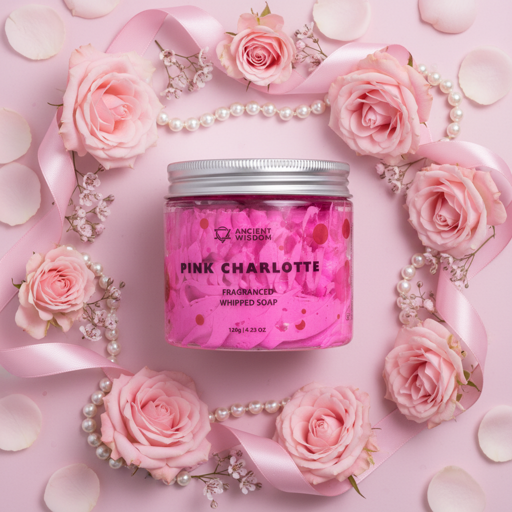 Pink Charlotte Whipped Soap overhead romantic close-up