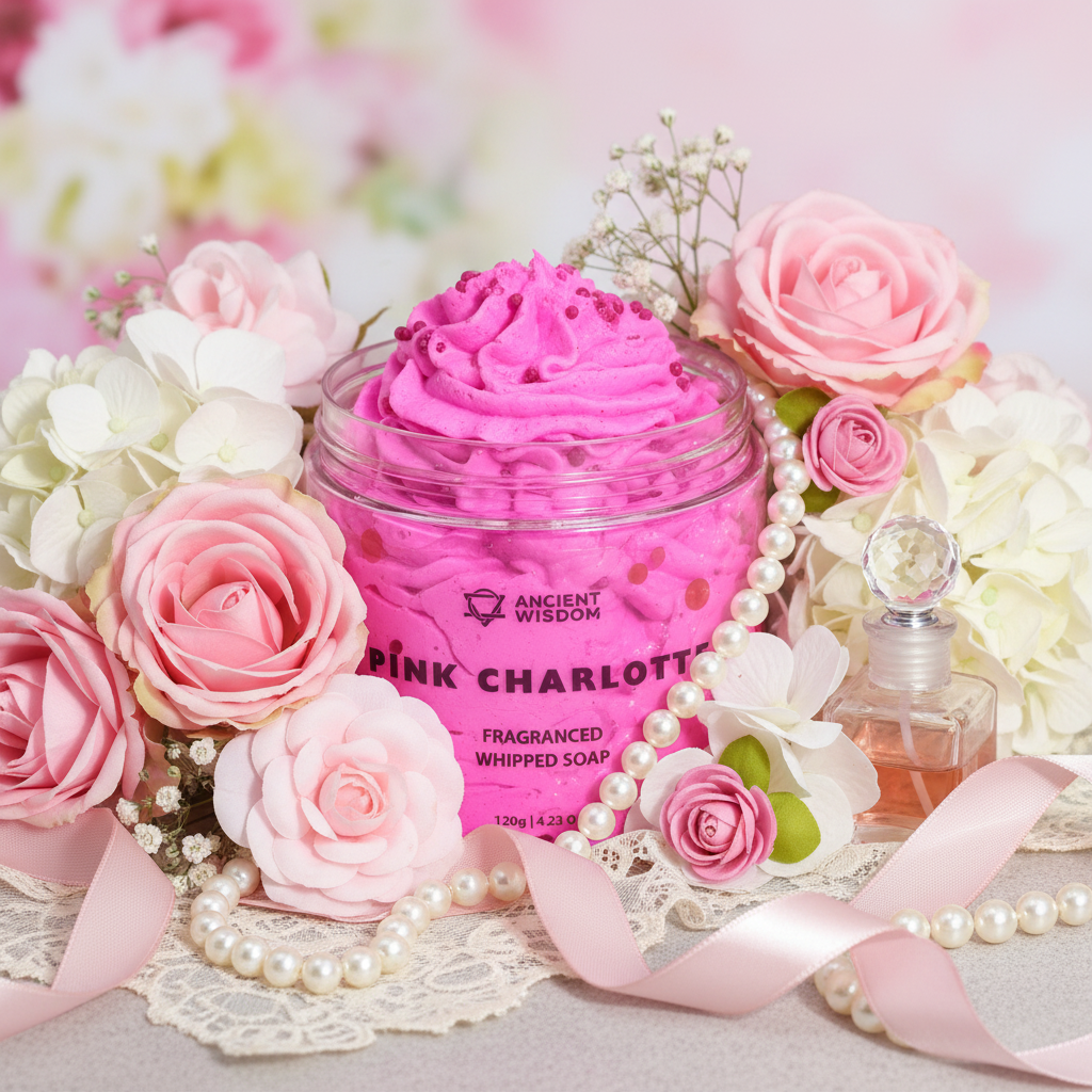 Pink Charlotte Whipped Soap sophisticated angled close-up