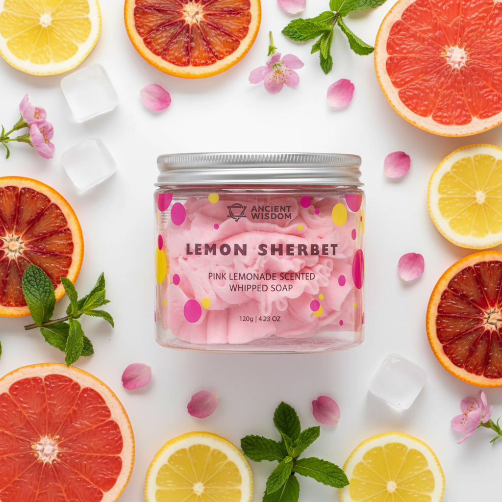 Pink Lemonade Whipped Soap overhead vibrant close-up