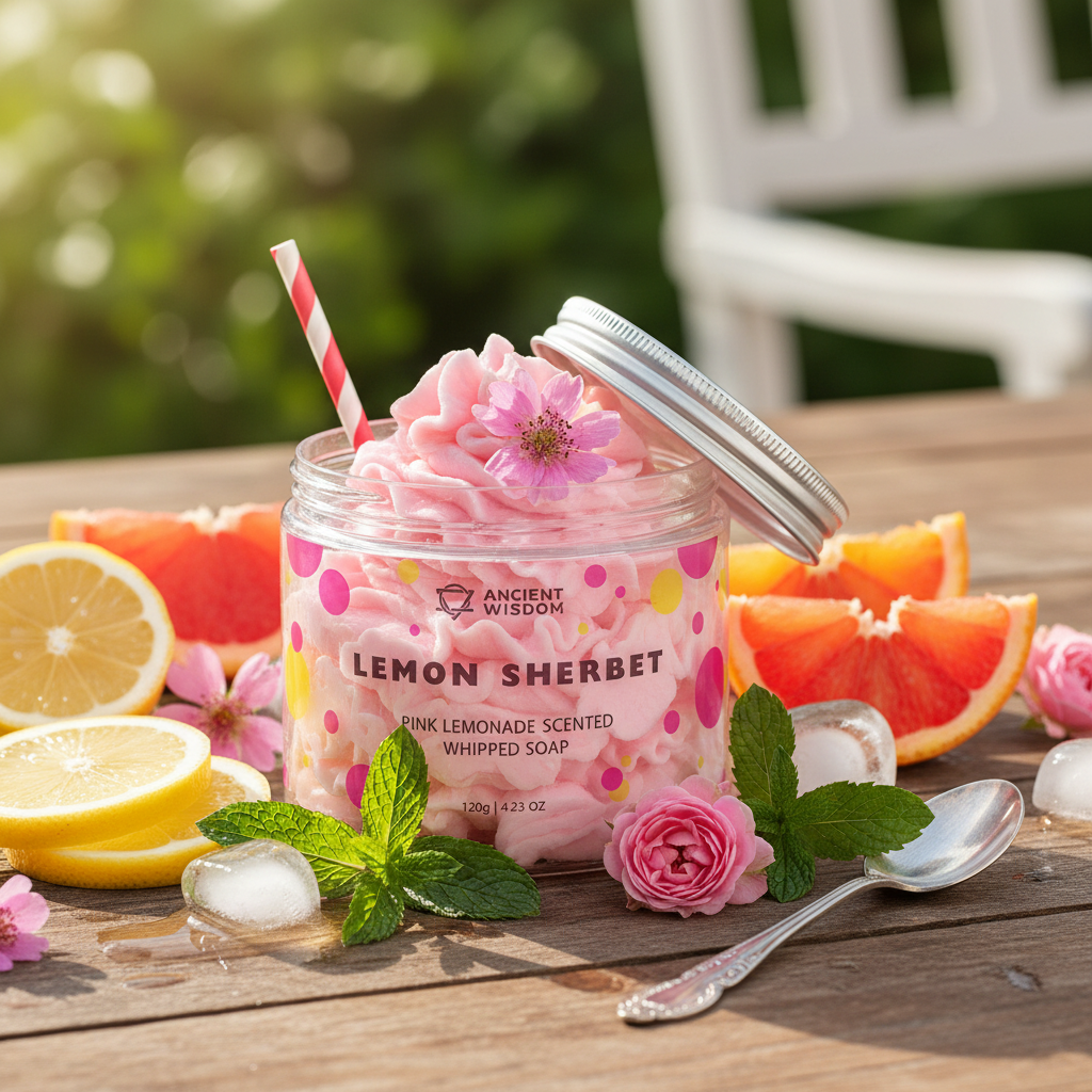 Pink Lemonade Whipped Soap summery angled close-up