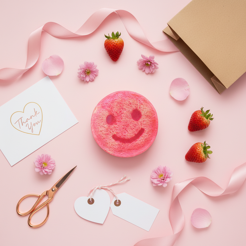 Social media flatlay with gift elements
