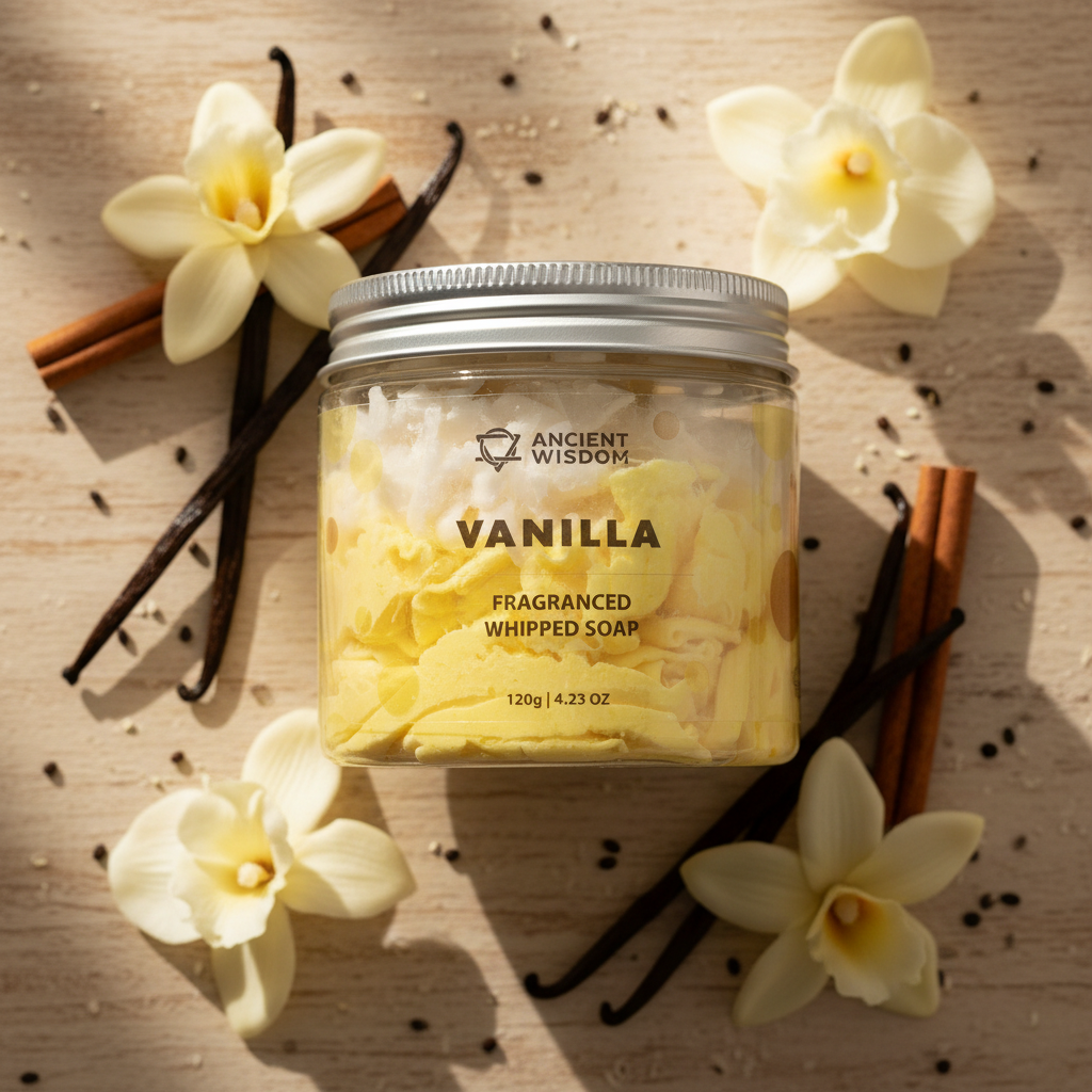 Vanilla Whipped Soap overhead classic close-up