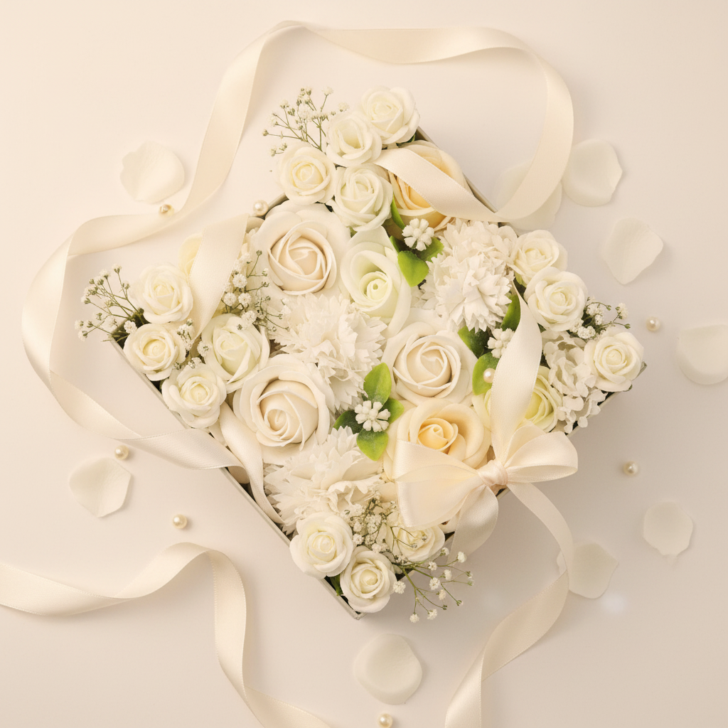 Wedding Blessings Square Box overhead timeless close-up